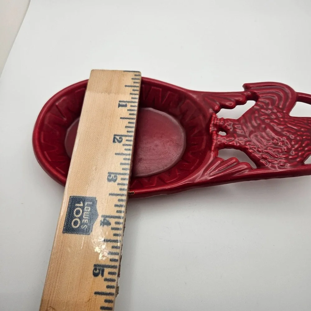 Vintage‎ Red Enameled Cast Iron Rooster Chicken Spoon Rest Wall Hanger